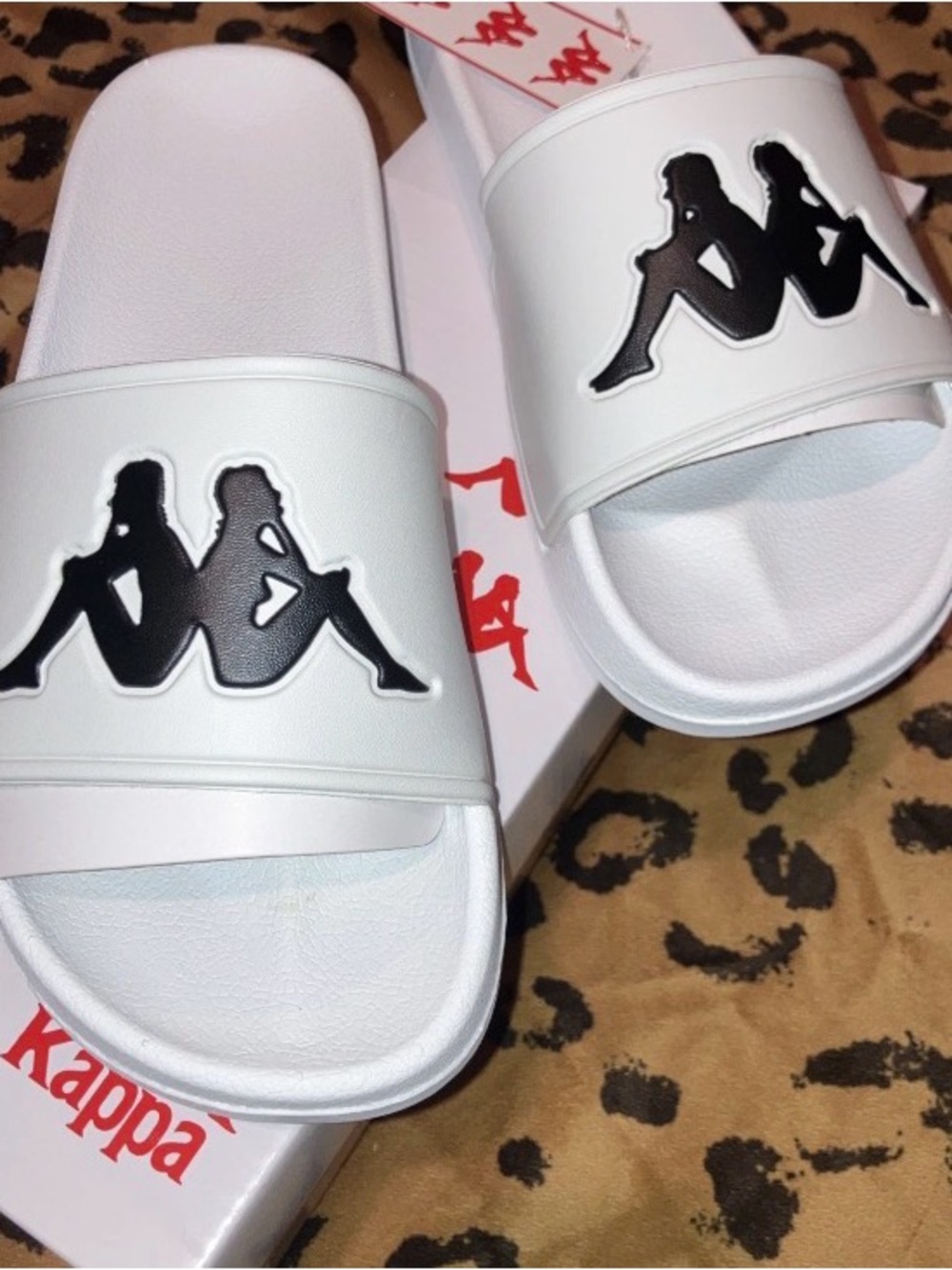 Kappa White Slide Sandals with Black Logo - Women's Comfort Slides